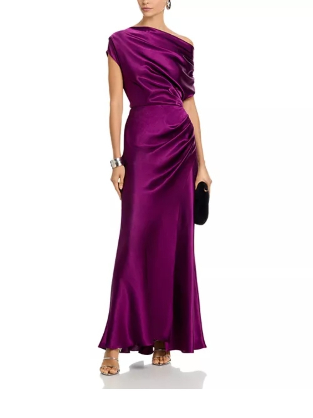 Aqua Dress One-Shoulder Satin Gown Prom  Fuchsia Purple Size 8